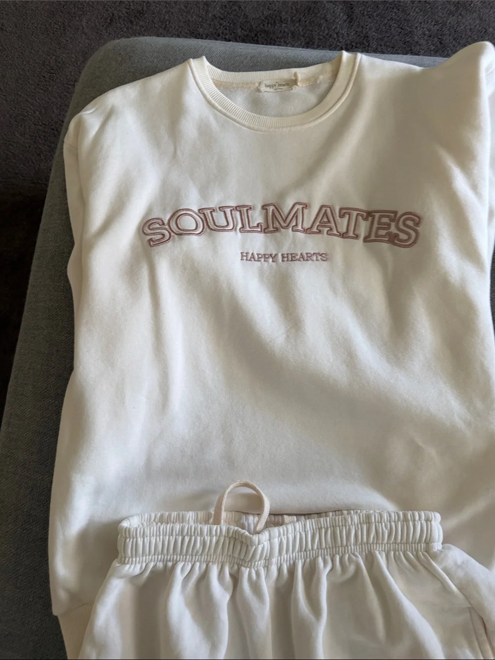 Kids Cream 'Soulmates' Cozy Pajama Set - Crewneck Top & Shorts